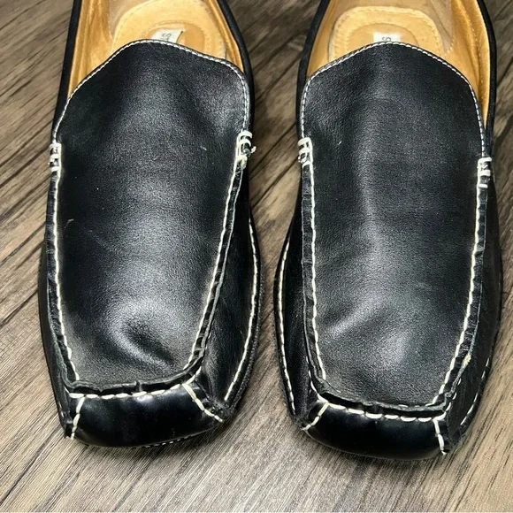 STEVE MADDEN Size 10.5 Novo Black Leather Driving Slip On Loafers Moc Toe - Picture 7 of 12